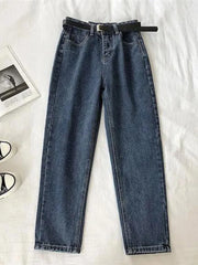 High Waist Loose Ankle-length Harem Jeans Simple Straight Pants