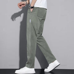 Men's Casual Pants Classic Drawstring Elastic Waist Thin Cargo Trousers