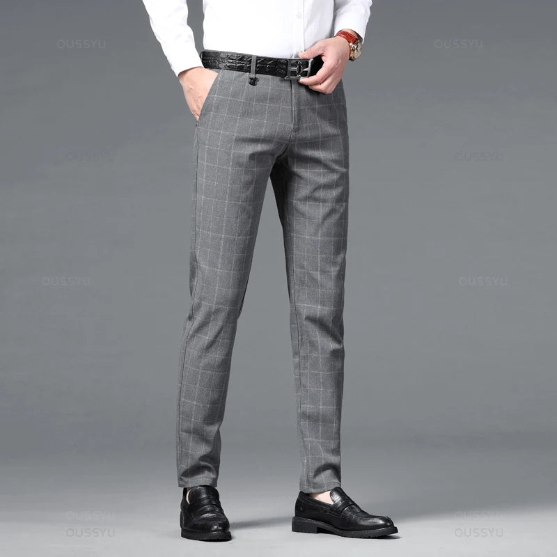 Plaid Stretch Men Business Fashion Casual Pants