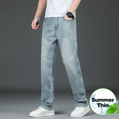 Summer Men's Thin Jeans Loose Straight Business Casual Trousers