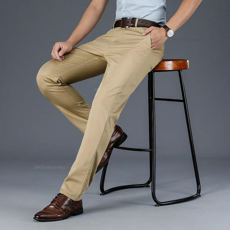 Summer Ultra-thin Men's Business Casual Pants High-waist Straight Elastic