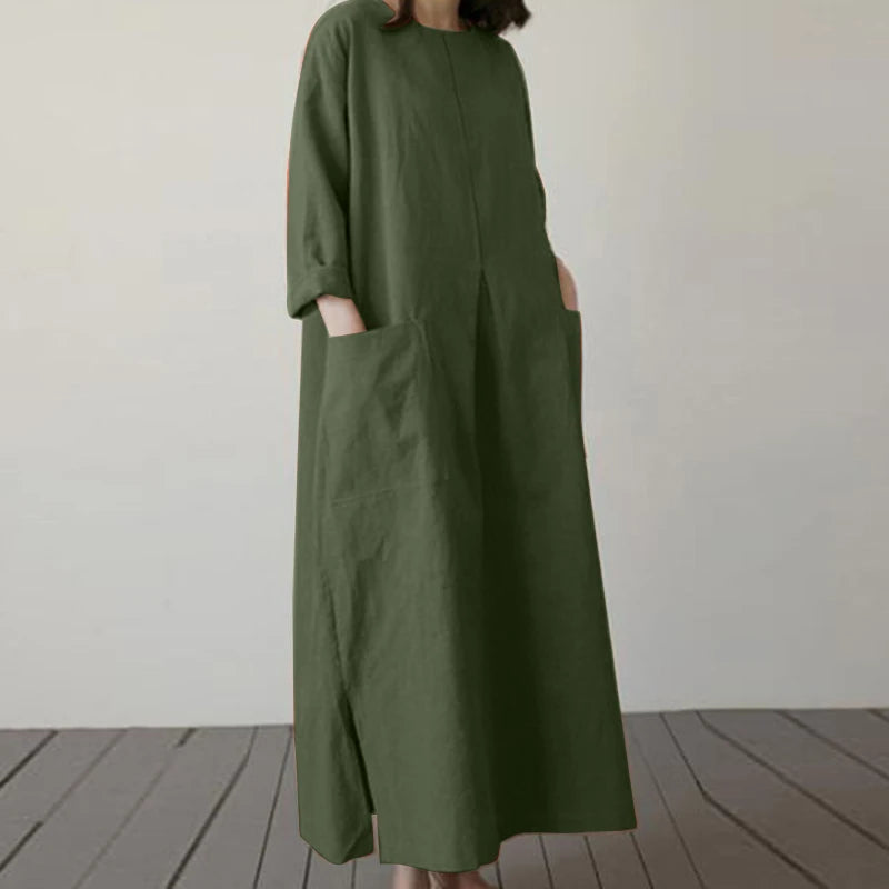 Elegant Dress O-Neck 3/4 Sleeved Solid Dresses Oversized