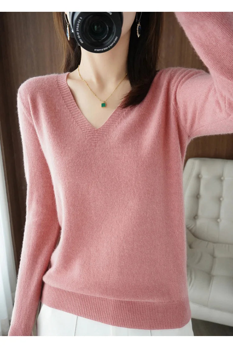 Women's Sweater Knitted Pullovers V-neck Slim Fit Jumpers Basic