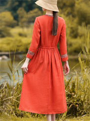 Vintage Dresses Cotton Linen Casual Loose Long Elegant Dress Clothing