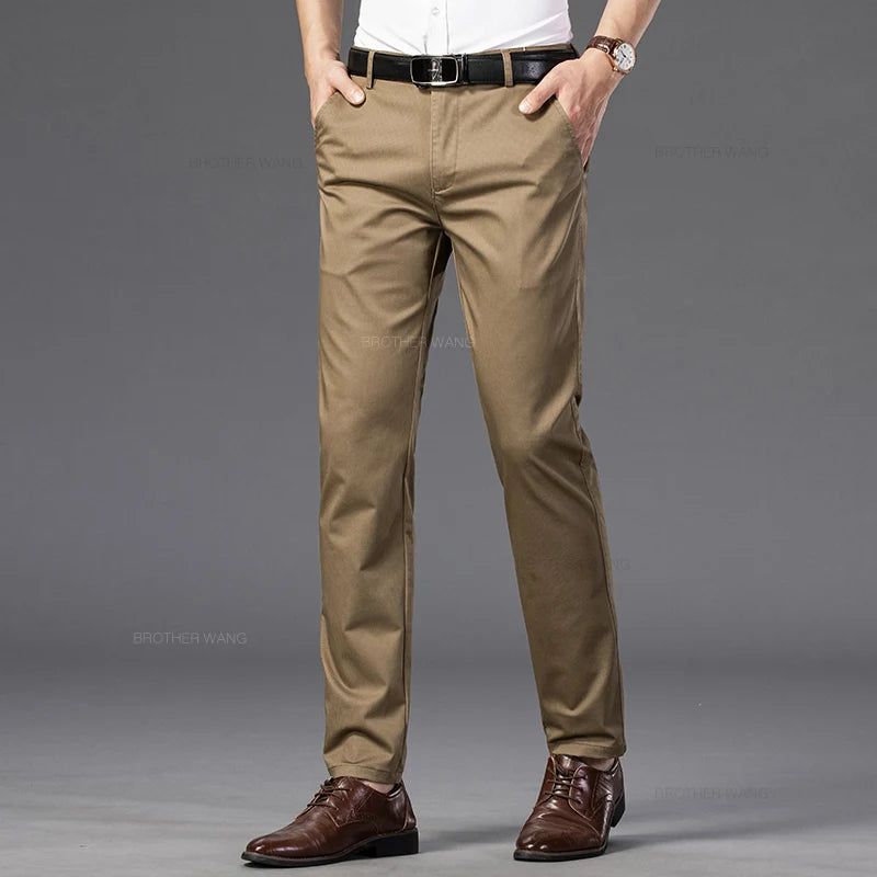 Summer Ultra-thin Men's Elastic Casual Pants Classic High Waist Business