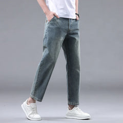 Straight Thin Jeans for Men Classic Style Stretch Ankle-Length Pants