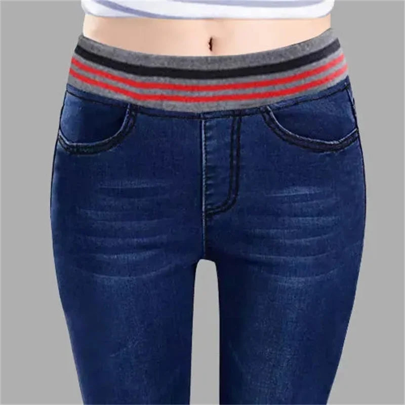 Oversize Stretch Skinny Jeans Women Elastic High Waist Denim Pants