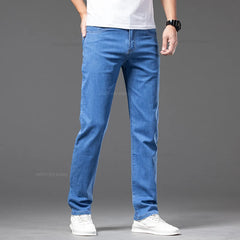 Plus Size Men's Thin Jeans Classic Straight Loose Elastic Denim Pants