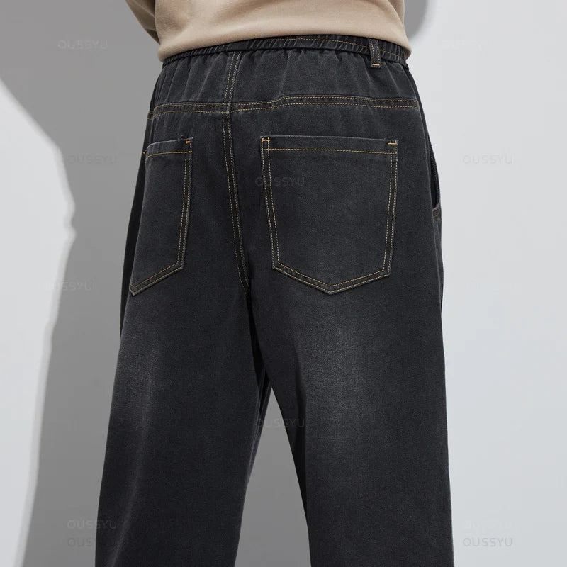 Clothing Design Cotton Jeans Baggy Elastic Waist Cargo Denim Pants Wide Leg