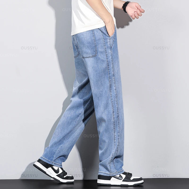 Summer Thin Lyocell Fabric Men's Retro Jeans Straight Denim Pants