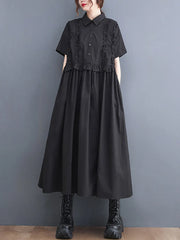 Patchwork Shirt Short Sleeve Loose Casual Vintage Long Dress