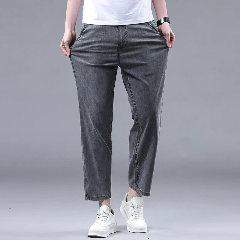 Style Men's Straight Casual Thin Jeans Denim Ankle-Length Pants