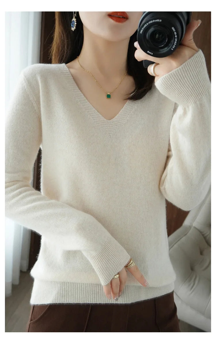 Women's Sweater Knitted Pullovers V-neck Slim Fit Jumpers Basic