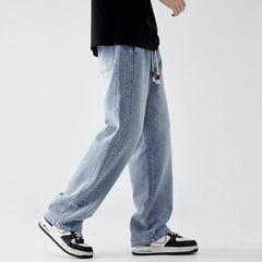 Style Men's Baggy Jeans Elastic Waist  Work Clothes Straight Loose Retro