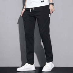 Casual Cargo Pants Men Drawstring Elastic Waist Jogging Work Trousers