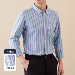 Men's Cotton Striped Checkered Long Sleeve Oxford Shirt