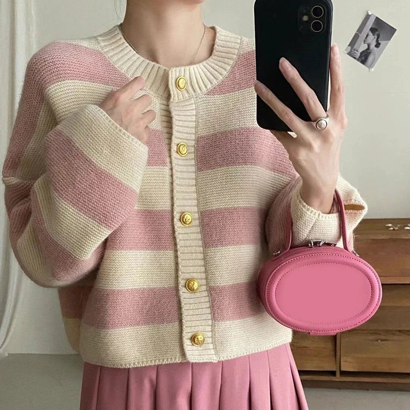 Striped Knitted Cardigans Button Up Loose Cardigan Sweaters