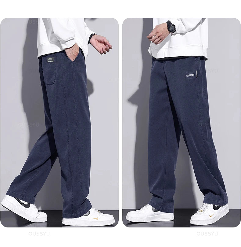 Elastic Waist Baggy Straight Thick Casual Wide Trousers Male Plus Size