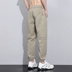 Men's Thin Ice Silk Casual Pants Elastic Waist Cargo Pants