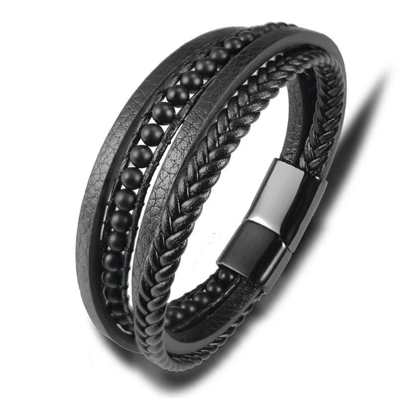 Multilayer Stainless Steel Insert Bracelet Beads Leather Bracelets