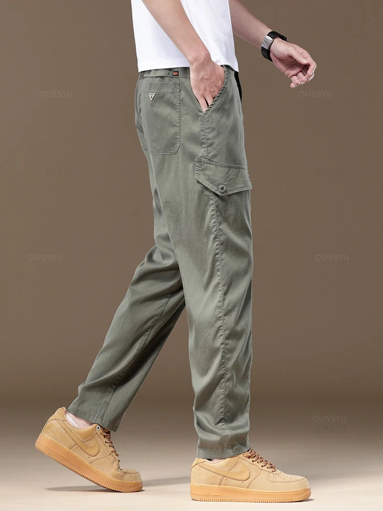 Men's Cargo Pants Solid Color Work Wear Elastic Waist Casual