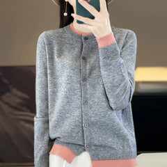 Knitted Cardigan Sweater O-neck Patchwork Style