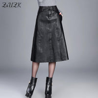 A-line PU Leather Skirt  High Waist Chic Loose Casual Office