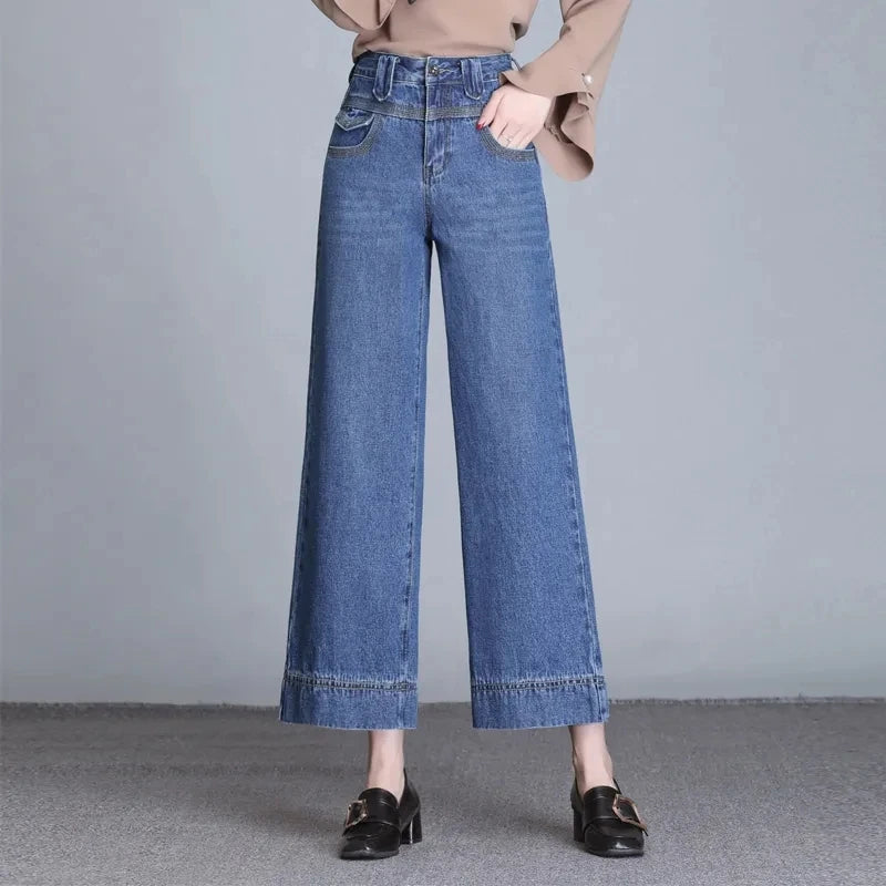 Office Lady Pocket Baggy Jeans Fashion Oversize 80kg Wide Leg Pants