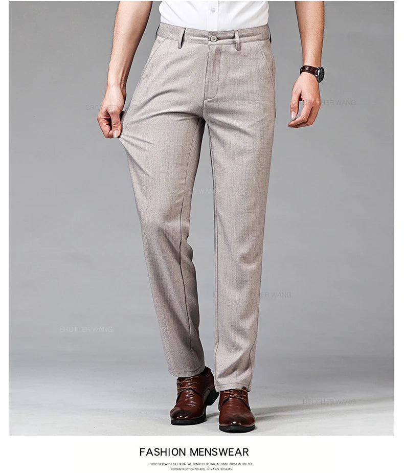 Thin Men's Casual Pants Linen Fabric Fashion Straight Trousers