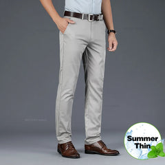 Summer Ultra-thin Men's Business Casual Pants High-waist Straight Elastic