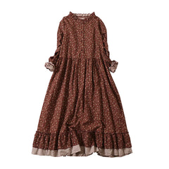 Vintage Floral Print Ruffled Cotton Retro A-line Dresses