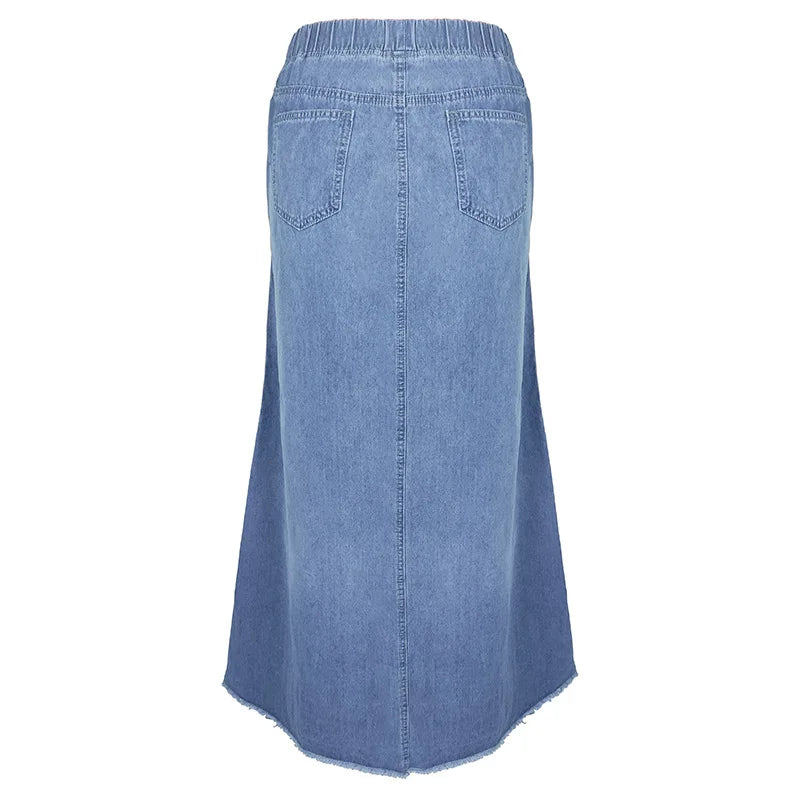 Oversize Bohemian Denim Maxi Boho Vintage Long Jean Skirt