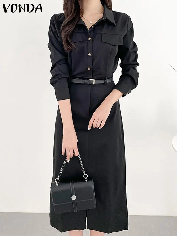 Office Dress Women Summer Long Sleeve Long Shirt Sundress