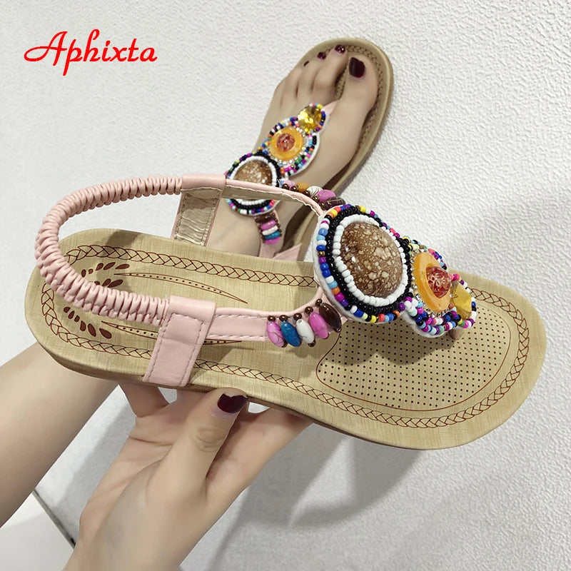 Summer Elastic Band Gladiator Sandals Women Flat Beach Shoes