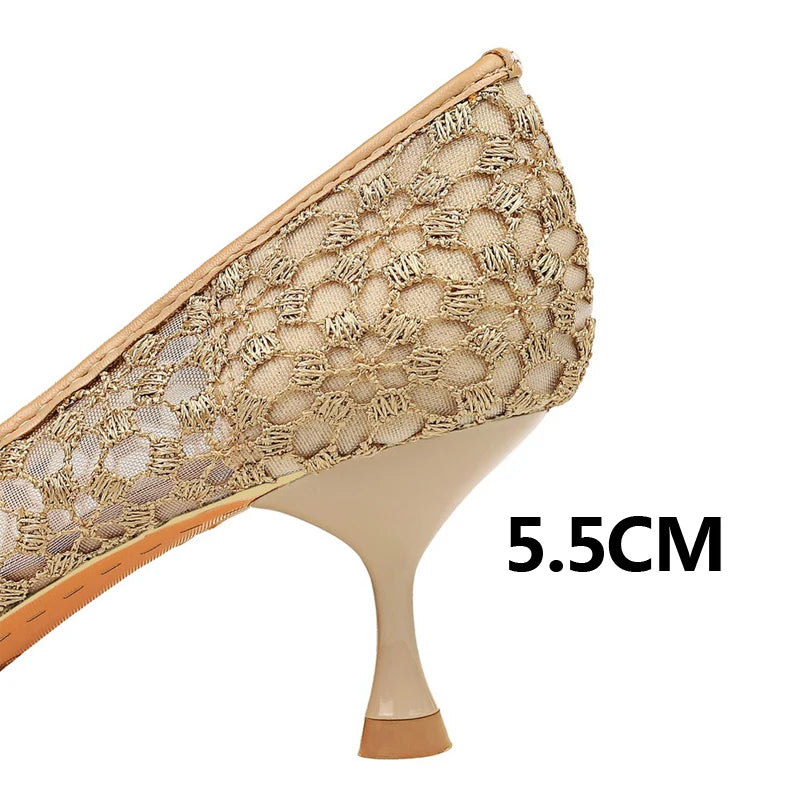 Shoes Mesh Cutout Lace Women Pumps Heels Fashion