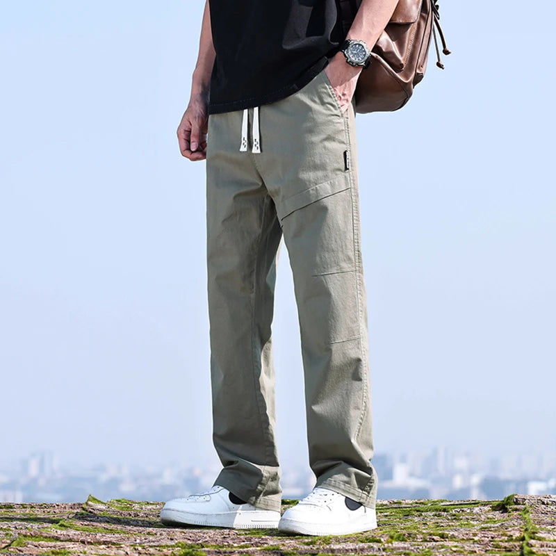 Thin Men's Baggy Wide Leg Casual Pants Streetwear Solid Color Cargo Pants