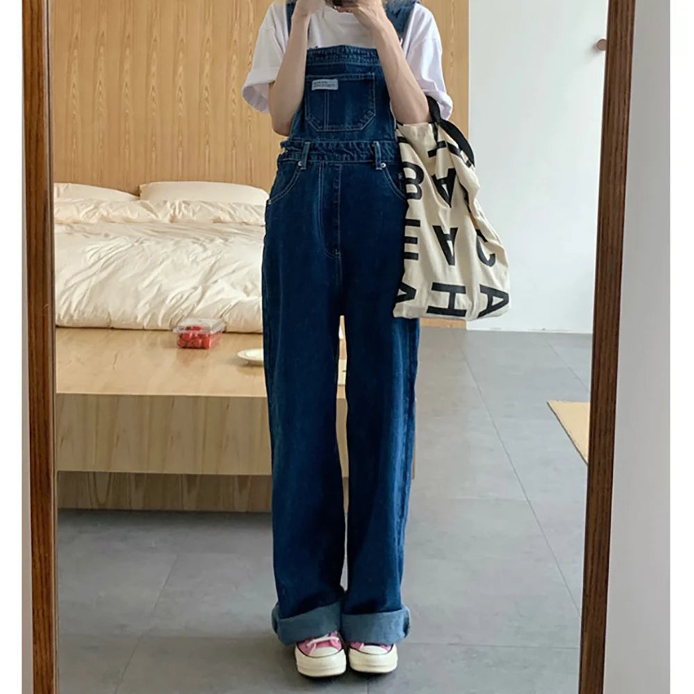 Vintage Straight Loose Denim Pants Women Overalls Fashion