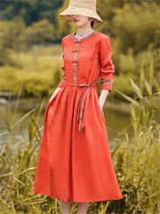 Vintage Dresses Cotton Linen Casual Loose Long Elegant Dress Clothing