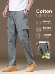 Thin Soft Cargo Casual Pants Men Cotton Solid Color Work Wear