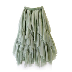 Boho Long Tulle  Mesh Irregular Midi Tutu Maxi Skirt