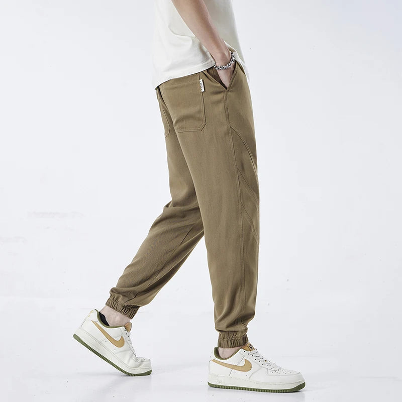 Baggy Casual Pants Solid Color Drawstring Elastic Waist Cargo Pant Simples