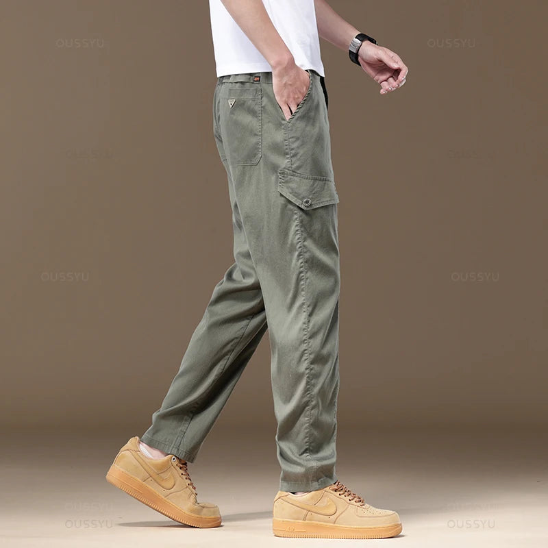 Men's Cargo Pants Thin Work Wear Elastic Waist Outdoors Jogger Casual Trousers