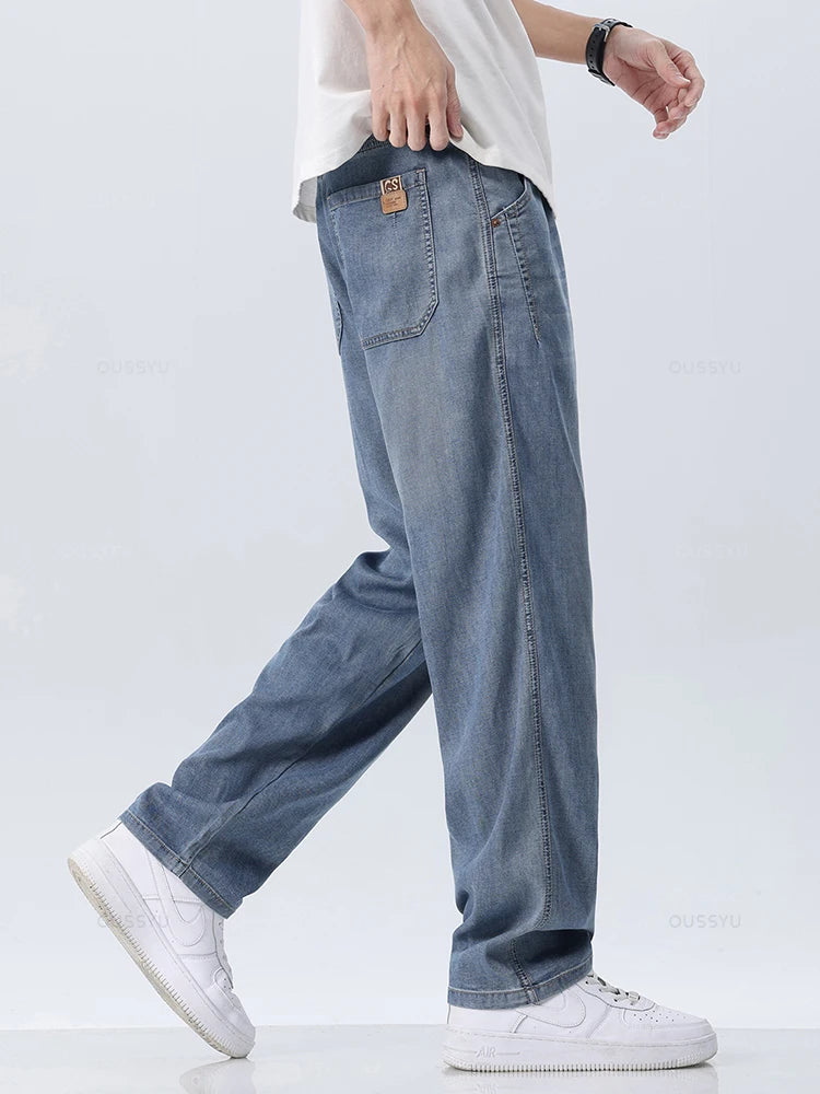 Summer Thin Soft Lyocell Fabric Men's Jeans Straight Denim Pants