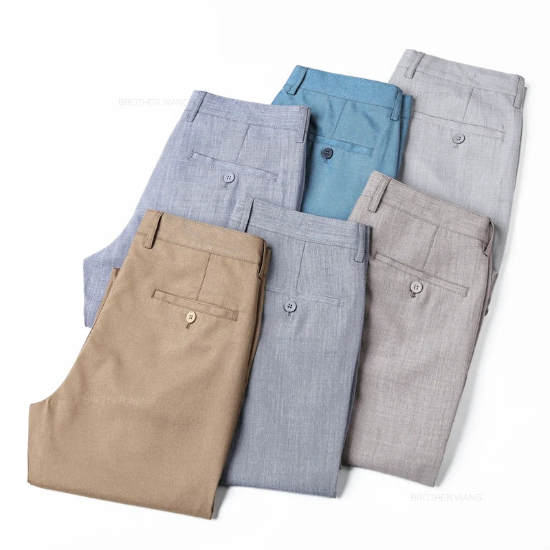 Thin Men's Casual Pants Linen Fabric Fashion Straight Trousers