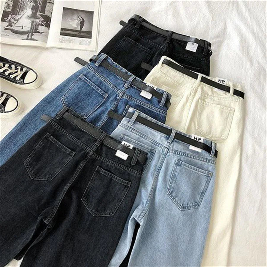 High Waist Loose Ankle-length Harem Jeans Simple Straight Pants