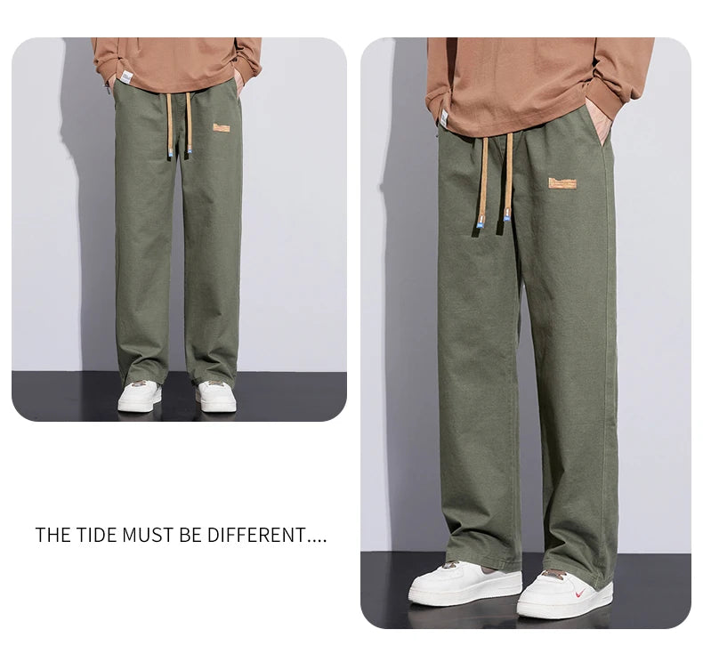 Baggy Men's Cotton Wide Leg Pants Fashion Elastic Waist