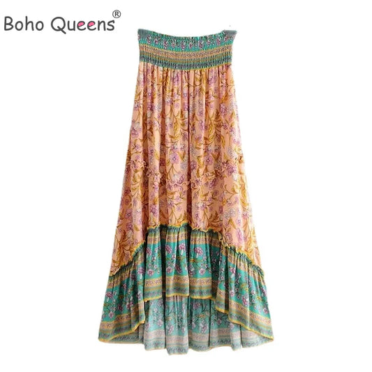 Boho Fashion Vintage  Bohemian Floral Peacock Print Skirt