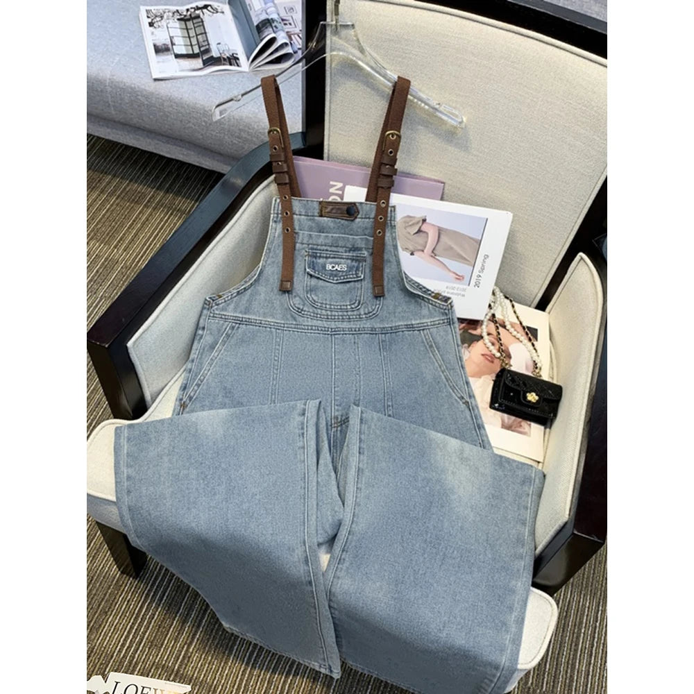 Casual Blue Denim Pants Overalls Streetwear Straight Loose Jeans