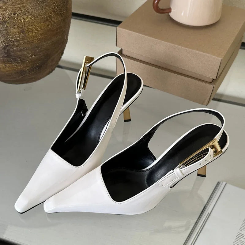 Street Style Pointed Toe Metal Buckle Strap Pumps Sandals