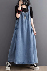 Denim Suspender Long Skirt Loose Casual Punk Vintage Style